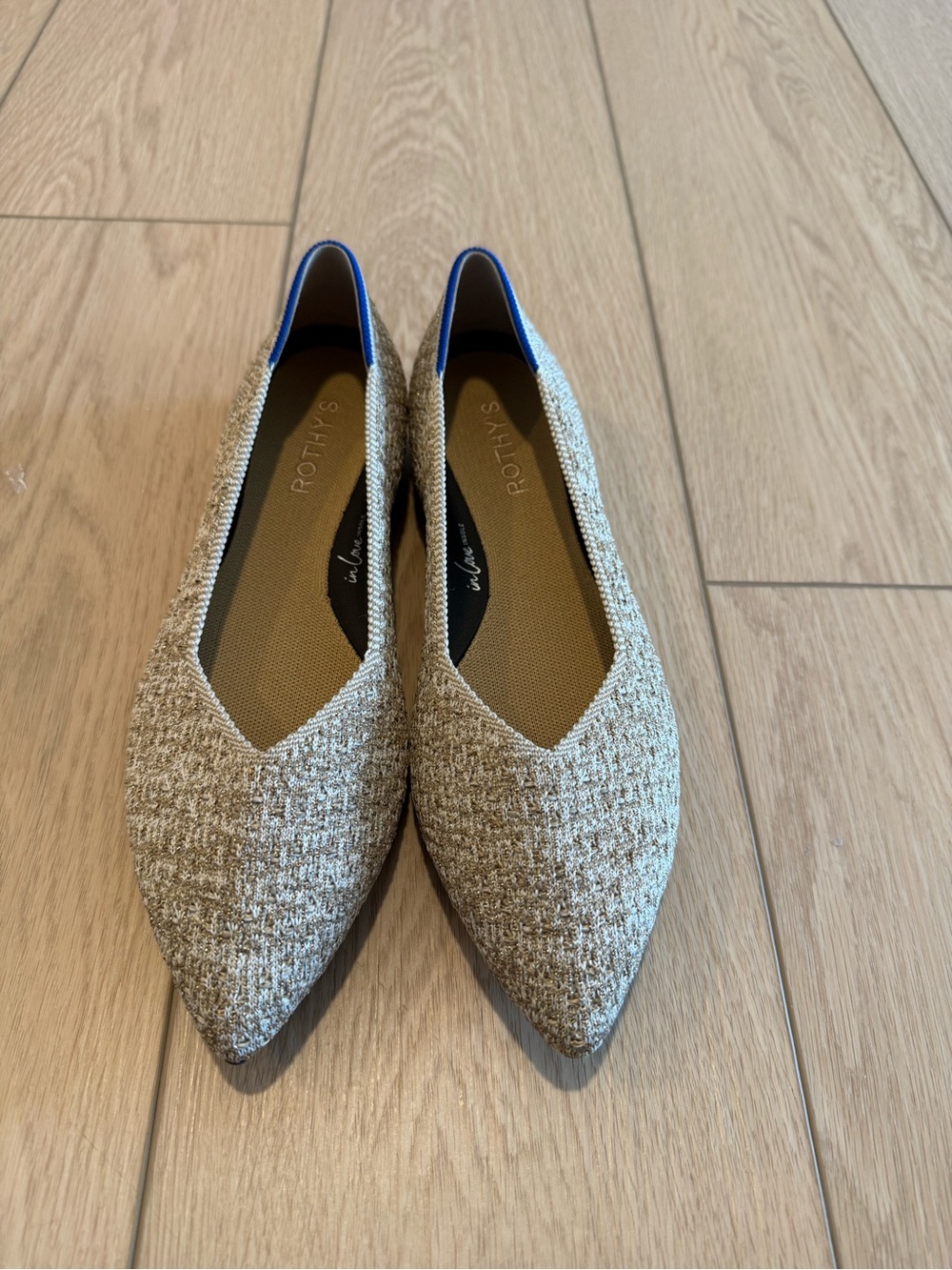 Rothy's Pointed Tweed Flats with Blue Heel Trim